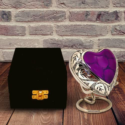 Classic Heart Shape Keepsake Urn for Human Ashes – With box and Stand - Lovely Purple Color 7 cms high