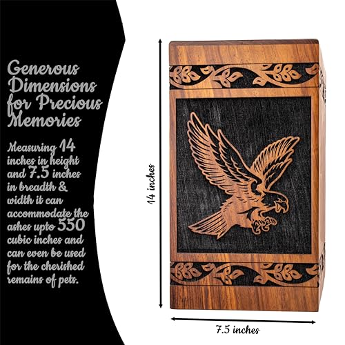 Urns for Human Ashes Adult Man - Funeral Urns, Wooden Urn, Burial Urns, Cremation Urns, Urn for Human Ashes Adult Female, Decorative Urn (Black, Extra Large, Single Eagle) - size: Extra Large