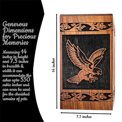 Urns for Human Ashes Adult Man - Funeral Urns, Wooden Urn, Burial Urns, Cremation Urns, Urn for Human Ashes Adult Female, Decorative Urn (Black, Extra Large, Single Eagle) - size: Extra Large