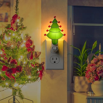 Stained Glass Christmas Tree Night Light Plug into Wall for Home - color: Green Christmas Tree