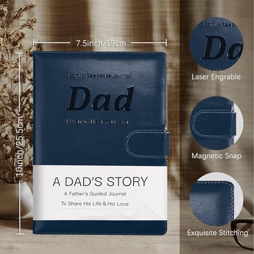 Artmag Dad's Life Story Journal with 250+ Prompt Questions, Family Keepsake Book Leather Cover for Dad to Share His Memories for Birthday Father's Day Christmas (Blue) - style: Dad's Life Story Journal （Blue）