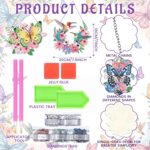 Cinnvoice Seasonal Diamond Art Hanging Kit,12 Pcs,Fluttering Garden | Hummingbird Butterfly,Holiday Diamond Art Wreath, Month Diamond Hanging Ornaments,Suncatcher, for Door Window Wall - style: Fluttering Garden