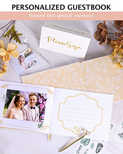 Wedding Guest Book, Guest Book Wedding Reception with Pens, 9x7'' | Personalized Wedding Guestbook Photo Album Sign in Book, Gold Foil Hardcover & Gilded Edges, For Weddings Baby Shower Party - color: White