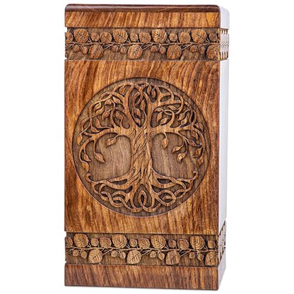 Wooden Cremation Urn for Human Ashes, 250 Cu in, X-Large, Rosewood | Hand-carved solid sheesham rosewood, screw-locked sliding base, engraving available, holds up to 250 lb - color: Rosewood, size: Large - 11.25Hx6.25W (250 Cu/In)