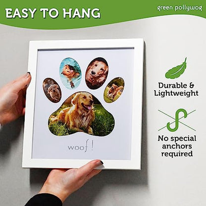 Green Pollywog 5-Opening Paw Print Collage Picture Frame, White - size: 5-Opening Paw Print Frame - White