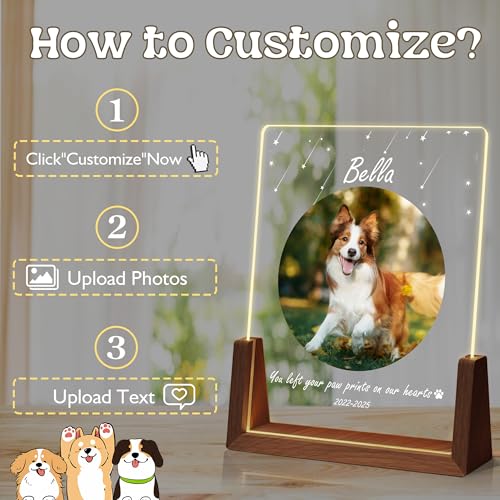 Personalized Dog Memorial Gifts, Custom Acrylic Light Up Picture Frame | Custom Pet Loss Gifts Cat Pet Memorial Gifts with Pictures for Pet Lover, Loss of Dog Sympathy Gifts - color: style-6