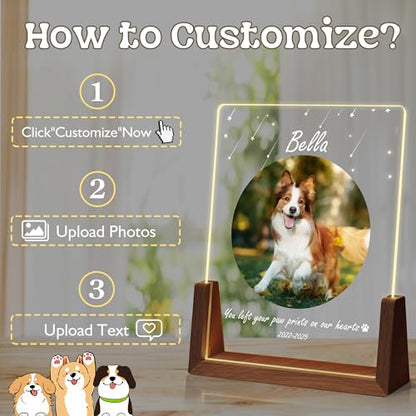 Personalized Dog Memorial Gifts, Custom Acrylic Light Up Picture Frame | Custom Pet Loss Gifts Cat Pet Memorial Gifts with Pictures for Pet Lover, Loss of Dog Sympathy Gifts - color: style-6