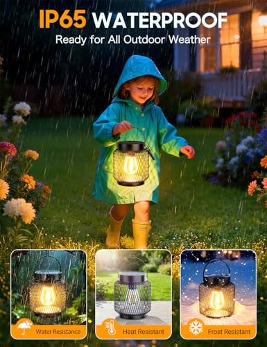 KOOPER Metal Solar Lanterns Outdoor Waterproof, 2 Pack Brighter Hanging Solar Lights for Outside, Up to 15 Hours Modern Hanging Solar Powered Lanterns Lights for Yard Patio Path Tree Garden Decorative - style: 2 Pack