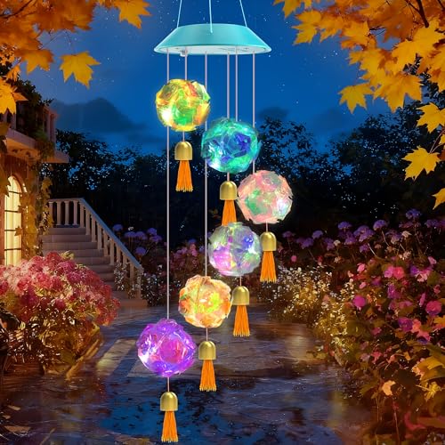 Toodour Solar Wind Chime, Color Changing Hydrangea Ball Wind Chimes | LED Decorative Mobile Waterproof Outdoor Solar Lights Gifts for Mom Grandma, Garden Patio Yard Window Decor Birthday Gift - color: Hydrangea Ball