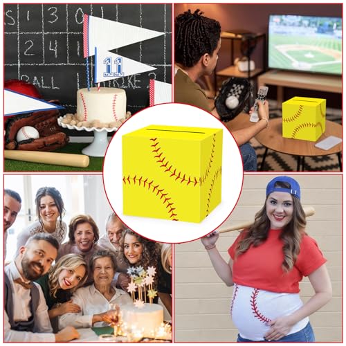 Hxezoc Softball Card Box Sports Party Favors Post Box Cardboard Receiving Money Holder for Softball Theme Wedding Reception, Baby Showers, Anniversary, Birthday Party, Table Centerpiece Decorations - style: Softball