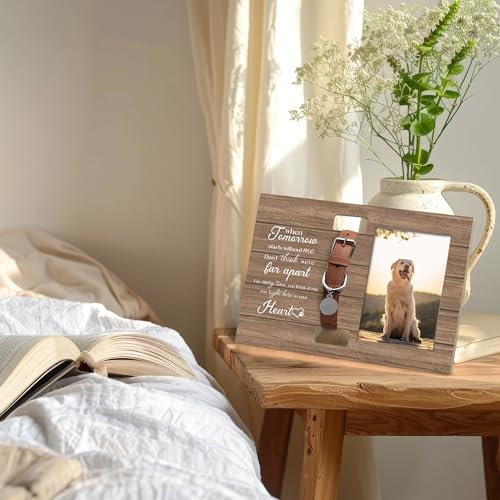 Dog Cat Pet Memorial Picture Frame with Collar Holder, Pet Cat Dog Memorial Loss Gifts for Loss of Dog, When Tomorrow Starts Without Me Picture Photo Frames for Dogs that Passed, 4x6 Photos