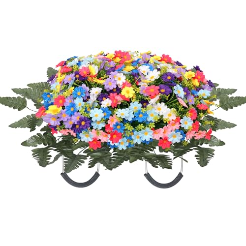 Wocst Cemetery Flowers Saddle Cemetery Flowers for Grave Memorial Artificial Wildflowers for Outdoor Grave Decorations Weather Resistant - color: Colorful, size: saddle