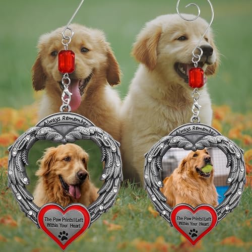 Dog Memorial Ornament Set of 3, Paw Prints Left Within Your Heart Sympathy Gift, Pet Loss Remembrance Hanging Ornaments with Gift Storage Bags, Bereavement Keepsake for Dog Mom, Dog Dad, Family, 4" - size: 3 Pieces - Standard