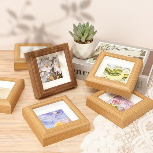 4x4 Shadow Box Picture Frame Real Glass Front , Small Shadow Box Frame Display Mini Memories, 3D Keepsakes, Badges, Medals, Tickets, Photos Collectibles & Art - Perfect for Wall or Tabletop Decor