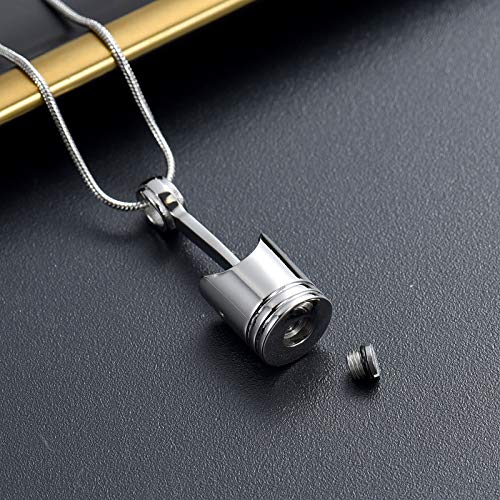 Yinplsmemory 2 Pack Car Parts Cremation Jewelry Piston Urn Necklace Urn Keychain for Men Piston Ashes Keepsake Memorial Jewelry - color: Silver&Black