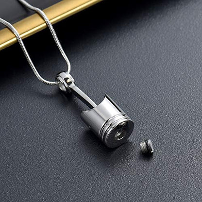 Yinplsmemory 2 Pack Car Parts Cremation Jewelry Piston Urn Necklace Urn Keychain for Men Piston Ashes Keepsake Memorial Jewelry - color: Silver&Black