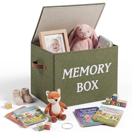 Baby Keepsake Box 17 x 13 x 13 Inch Sage Green Memory Keepsake Box Large Decorative Storage Organizer for Baby Shower Anniversary Newborn Baptismal Birthday Travel Memories Gift