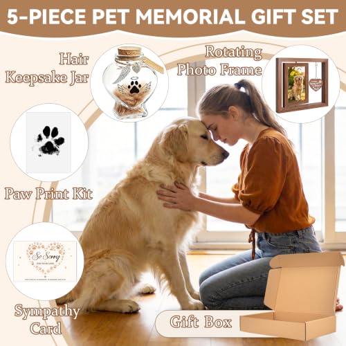 Dog Memorial Gifts for Loss of Dog with 4x6 Rotating Photo Frame Fur Keepsake Jar Paw Print Kit Pet Memorial Gifts for Dogs Pet Bereavement Remembrance Sympathy Gift Keepsake Passing Away Memorial