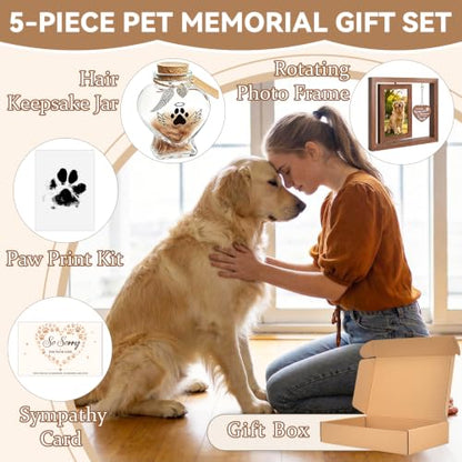 Dog Memorial Gifts for Loss of Dog with 4x6 Rotating Photo Frame Fur Keepsake Jar Paw Print Kit Pet Memorial Gifts for Dogs Pet Bereavement Remembrance Sympathy Gift Keepsake Passing Away Memorial