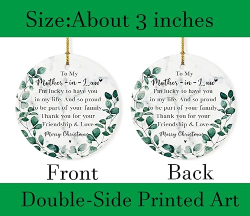 Mother in Law Christmas Ornament, Mother-in-Law Two-Sides Printed Ornament from Daughter in Law & Son in Law, Holiday Keepsake for Xmas Tree - color: Mother in Law