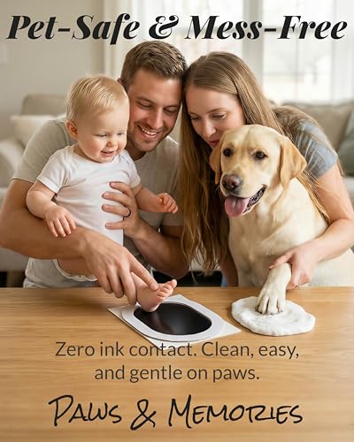 Pet Paw Print Keepsake Kit - Large High-Density MDF Wood Memorial Frame with Pet-Safe Clay & Clean-Touch Ink Pad - 3 Mats & 80+ DIY Decorations - Dog/Cat Growth Record & Pet Loss Gift, Black