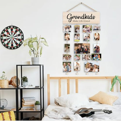 Picture Frames Collage Photo Hanging Display Picture Board Wood Rustic Frames, Mother s day for Women, Grandkids Make Life More Grand Picture Frame, Rustic Farmhouse Wood Hanging Collage Photo Frame - color: Grandkids Make Life Grand