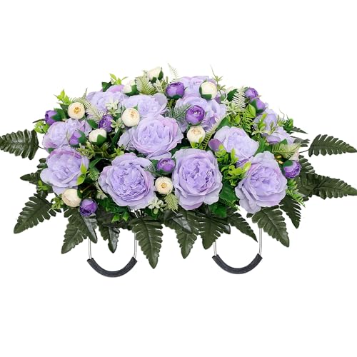 Wocst Grave Decorations for Cemetery Headstone Flower Saddle for Grave Decor Weatherproof,NO-Fading - color: Purple