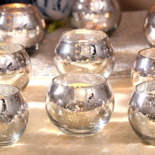 Silver Votive Candle Holders Set of 12 - Mercury Glass Votives Candle Holder - Christmas Tealight Candle Holder for Home Decor and Weddings/Parties Table Centerpieces - color: Silver