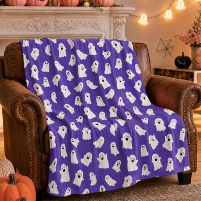 Halloween Blanket Cute Ghost Throw Blankets Gifts for Women Men 50"X60" - color: Purple Ghost