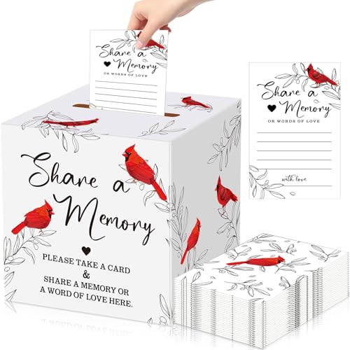 Fainne 50 Pcs Cardinal Share a Memory Cards with Celebration of Life Box Funeral Advice Cards Thank You Sympathy Holder Box Decor for Guest Funerals Memorial Service Farewell Remembrance Supplies - style: Cardinal