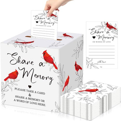 Fainne 50 Pcs Cardinal Share a Memory Cards with Celebration of Life Box Funeral Advice Cards Thank You Sympathy Holder Box Decor for Guest Funerals Memorial Service Farewell Remembrance Supplies - style: Cardinal