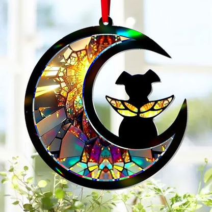 Dog Memorial Suncatcher – DIY Dog Angel Memorial Acrylic and Wood Ornament – Personalized Pet Loss Window Hanging – Sympathy Gift for Pet Lovers, Loss of Remembrance Gift, Wings on Moon