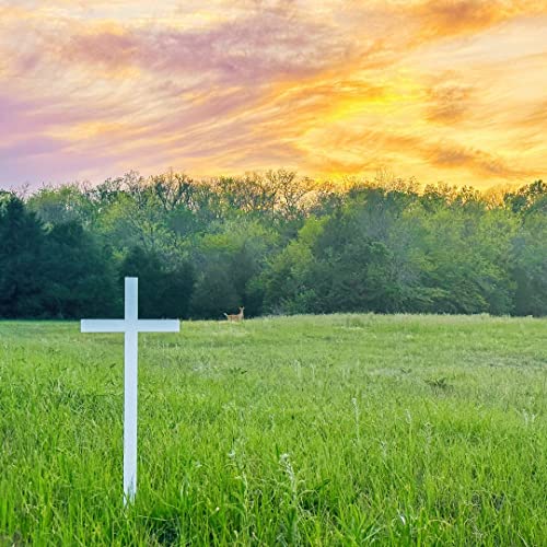 Woodhaven Memorial Cross - Steel Grave Marker 28 x 10 Inch - Perfect For Outdoor And Memorial Sites - White Powder Coat Finish - Headstone Replacement - Made In The USA