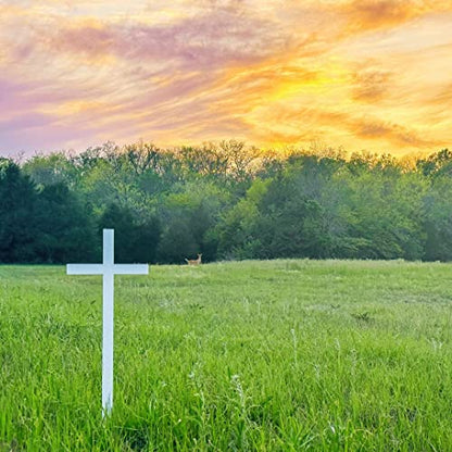 Woodhaven Memorial Cross - Steel Grave Marker 28 x 10 Inch - Perfect For Outdoor And Memorial Sites - White Powder Coat Finish - Headstone Replacement - Made In The USA