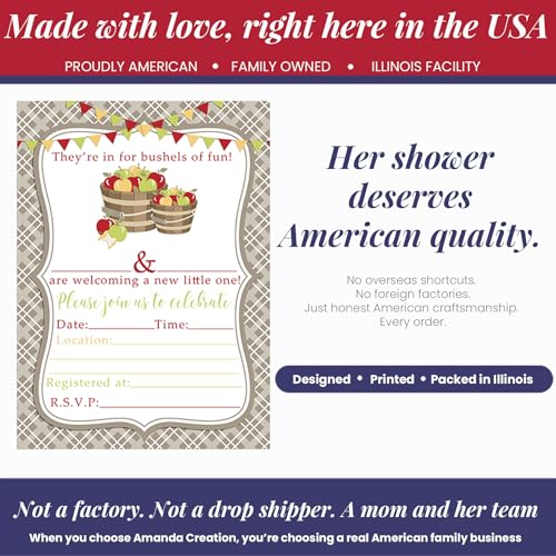 Bushels of Fun Apple Baby Shower Invitations, 20 5x7 Fill In Cards with Twenty White Envelopes by AmandaCreation™ - style: Bushels of Fun Apple