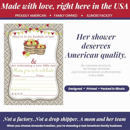 Bushels of Fun Apple Baby Shower Invitations, 20 5x7 Fill In Cards with Twenty White Envelopes by AmandaCreation™ - style: Bushels of Fun Apple
