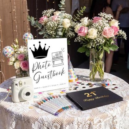 AmazingSpark Birthday Guest Book Set Memory Photo Guest Book Black Gold Decoration Birthday Gift for Men Women Wood Signature Photoprop Party Supply Sign Picture Album for Party Event (21 st) - size: 21 st