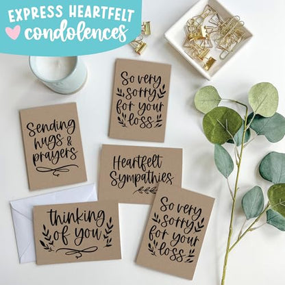 Hadley Designs Sympathy Cards with Envelopes - 24 Bereavement Cards for Loss of Loved One, I'm Sorry for Your Loss Card Bulk, Blank Condolence Card With Envelopes, Thinking of You Heartfelt Sympathies - style: Kraft Black 24 pcs