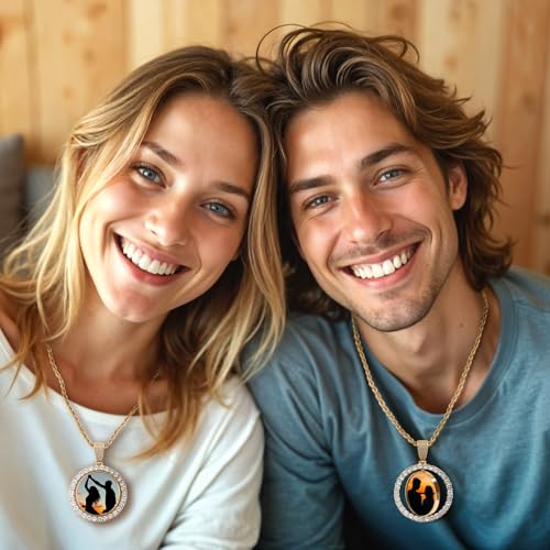Custom Circle Chain with Picture Custom Circle Pendant Necklace - color: Round-Upgrade-Gold-004