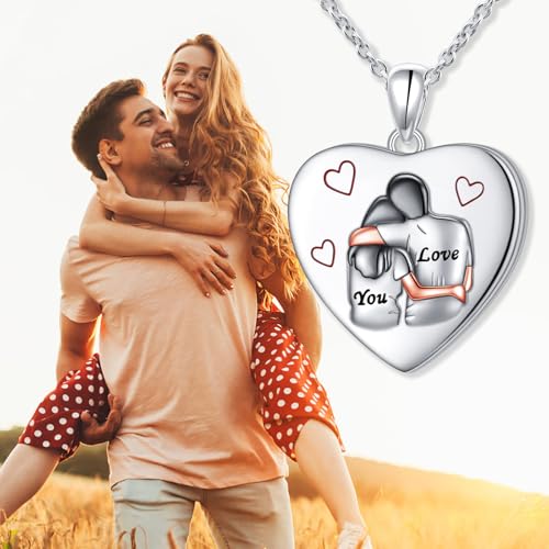 DAOCHONG Heart Locket Necklace Photo Memory Jewelry for Women | Sterling Silver Cremation Pendant | Holds 2 Photos | Keepsake for Women Mom Grandma Daughter | Memorial for Loved Ones & Pets - style: Couple Keepsake Locket