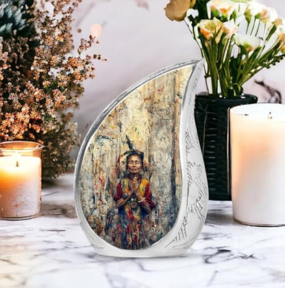 Native American Urns for Human Ashes Adult Male & Female, Large Funeral Cremation Urn for Human Ashes Adult Women, Memorial Ashes 10 Inch - size: Large