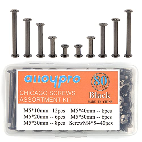 80 Pcs Phillips Chicago Binding Screws M5 x 10/20/30/40/50mm Black Scrapbook Extenders Post Binding Barrels and Screws Assortment Kit for Scrapbook Photo Albums/Book Binding - size: Black M5x10/20/30/40/50