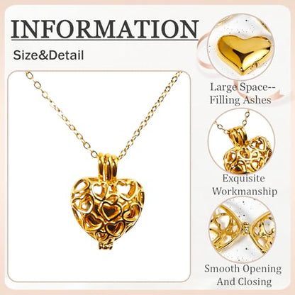 Paw Print Heart Pet Ashes Memorial Necklace with Mini Inner Box-B-Gold ﻿ | Pet Cremation Jewelry for Ashes, Cremation Urn Jewelry to Hold Dog & Cat Ashes Pendant with Box Filling Tools - color: B-Gold