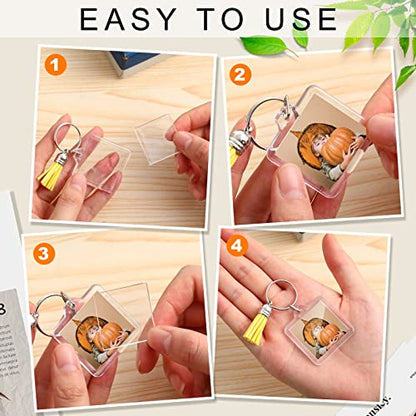 Yaomiao Acrylic Photo Keychain with Tassel Clear Blank Custom Keychain Frame Holder Insert Picture Keyring Making Kit - style: Square