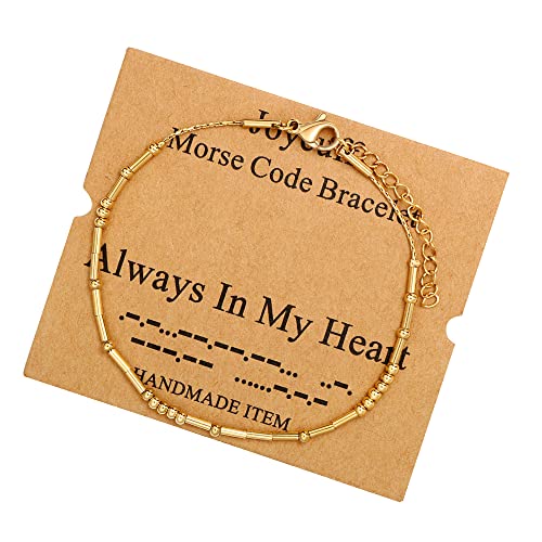 JoycuFF Inspirational Morse Code Bracelets for Women Silver Beads Jewelry Encouragement Mantra Gifts for Her - style: Gold Always In My Heart