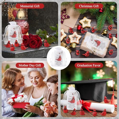 VioraWhite Cardinal Memorial Gift Resin Red Bird Cardinal Figurines Funeral Favor Memorial Gift Remembrance Poem Card for Family Friend Guest Garden Craft Cake Topper Decor(Remembrance) - style: Remembrance