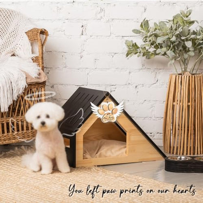 Pet Memorial Ornament, White Christmas Decor, Gifts for Loss of Dog, Angel Wings Wooden Ornaments, You Left Paw Prints on Our Hearts, Dog Passing Away Gift, Puppy Heaven - style: Paw Wings White