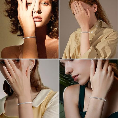 Moissanite Tennis Bracelet 1.79ct-8.69ct Adjustable Bracelet for Women 18K White Gold Plated S925 Sterling Silver Tennis Bracelet D Color VVS1 Round Cut 2/3/4mm Moissanite Bracelet Gifts for Wife/Mom - color: Gold-3MM-3.69Carats