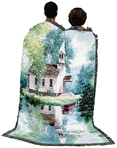 Pure Country Weavers Lakeside Scripture Spanish Blanket by Jack Sorenson - Psalm 122:1- Religious Gift Tapestry Throw Woven from Cotton - Made in the USA (72x54) - color: Psalm 122:1 Spanish, size: 72" x 54"