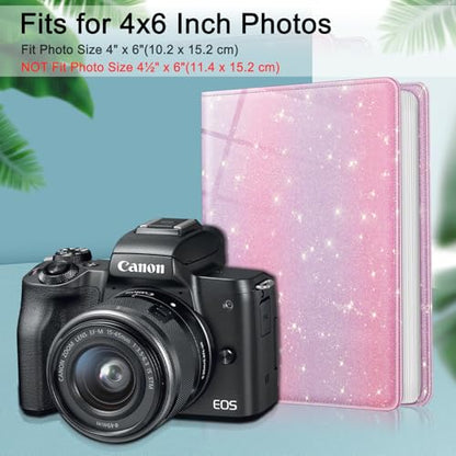 Fintie Photo Album 4x6 Photos - 112 Pockets Wallet Albums Memory Book | Vegan Leather Cover, 4X6 Picture Keepsakes, Family/Wedding/Travel Memory Book, Baby/Kids/Boys/Girls Gift, Glitter Purple/Pink - color: Glittering Purple/Pink